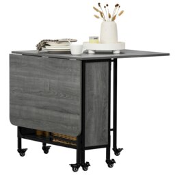 Rackhams Mobile Drop Leaf Dining Table on Wheels with Storage Shelf - Rustic Brown - thumbnail 2
