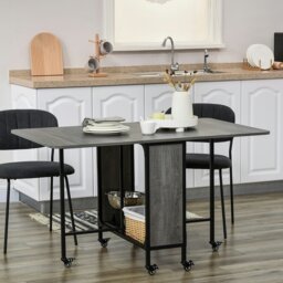 Rackhams Mobile Drop Leaf Dining Table on Wheels with Storage Shelf - Rustic Brown - thumbnail 3
