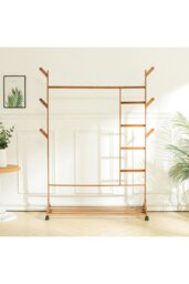 Rackhams Bamboo Clothes Rack with Bottom Shelf Shoe Clothing Storage Organizer - Brown - thumbnail 5