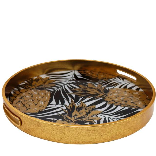 Rackhams Round Decorative Gold Tropical Pineapple Serving Candle Drinks Tray - image 1