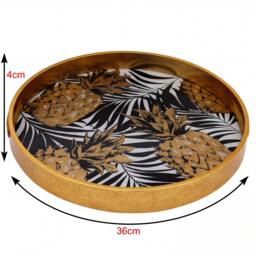 Rackhams Round Decorative Gold Tropical Pineapple Serving Candle Drinks Tray - thumbnail 6