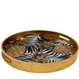 Rackhams Round Decorative Gold Tropical Pineapple Serving Candle Drinks Tray