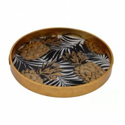 Rackhams Round Decorative Gold Tropical Pineapple Serving Candle Drinks Tray - thumbnail 5
