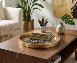 Rackhams Round Decorative Gold Tropical Pineapple Serving Candle Drinks Tray - thumbnail 4