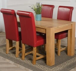 Rackhams Kuba Medium Oak Dining Table with Washington Leather Chairs - 6 chairs - Burgundy - thumbnail 2