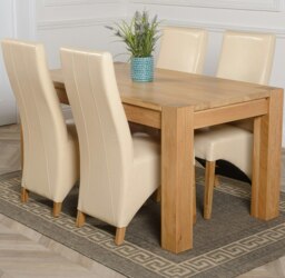 Rackhams Kuba Medium Oak Dining Table with Lola Leather Chairs - 4 chairs - Ivory