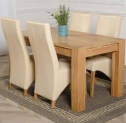 Rackhams Kuba Medium Oak Dining Table with Lola Leather Chairs - 4 chairs - Ivory - thumbnail 3