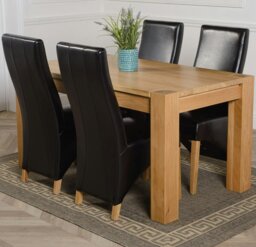 Rackhams Kuba Medium Oak Dining Table with Lola Leather Chairs - 4 chairs - Ivory - thumbnail 2