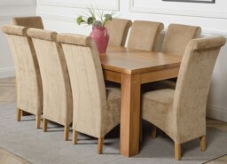 Rackhams Dakota Large Oak Dining Table with Montana Fabric Chairs - 8 chairs - Beige - thumbnail 1