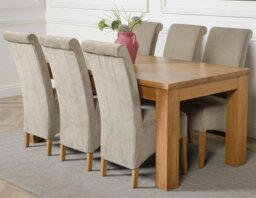 Rackhams Dakota Large Oak Dining Table with Montana Fabric Chairs - 8 chairs - Beige - thumbnail 3