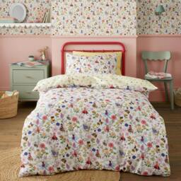 Rackhams Garden Friends Reversible Cotton Duvet Cover Set White - Double - White