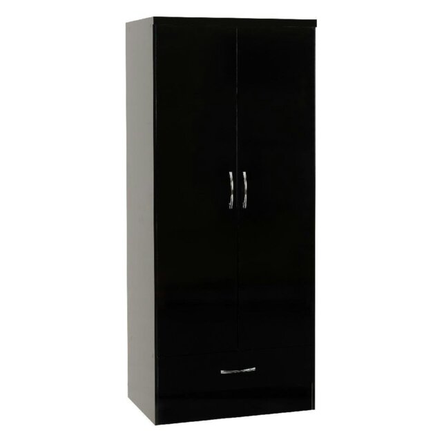 Rackhams Nevada 2 Door 1 Drawer Wardrobe - Black Gloss
