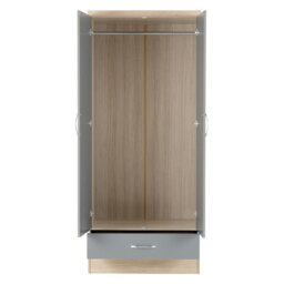 Rackhams Nevada 2 Door 1 Drawer Wardrobe - Black Gloss - thumbnail 4