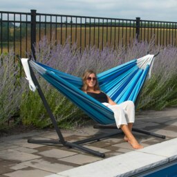Rackhams Double Cotton Hammock with Stand (250cm) - Island Breeze - thumbnail 3