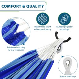 Rackhams Double Cotton Hammock with Stand (250cm) - Island Breeze - thumbnail 4