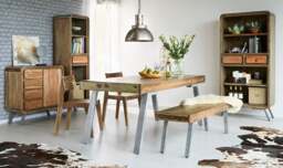 Rackhams Aaron Wood & Metal Large Dining Table - 180CM X 90CM X 76CM  (LXDXH) - Wooden - Dining Table