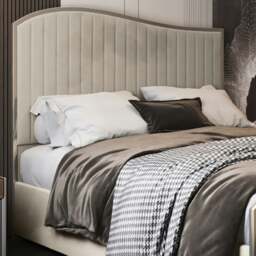 Rackhams Brixton Upholstered Soft Velvet Metal Bed Frame - Cream - Double - Silver - thumbnail 2