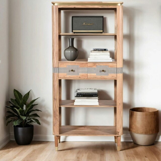 Rackhams Alaina Acacia Wood 2 Drawers Open Bookcase - Wood - 1 - 85X40X180cm (LXDXH) - image 1