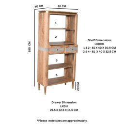 Rackhams Alaina Acacia Wood 2 Drawers Open Bookcase - Wood - 1 - 85X40X180cm (LXDXH) - thumbnail 4