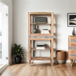 Rackhams Alaina Acacia Wood 2 Drawers Open Bookcase - Wood - 1 - 85X40X180cm (LXDXH) - thumbnail 5