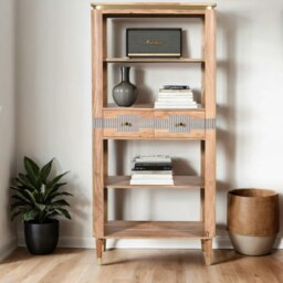 Rackhams Alaina Acacia Wood 2 Drawers Open Bookcase - Wood - 1 - 85X40X180cm (LXDXH)