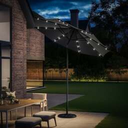 Rackhams 3M Garden Parasol Sun Umbrella Dark Grey Iron With Solar LED Lights - Rectangle water tank base - thumbnail 2