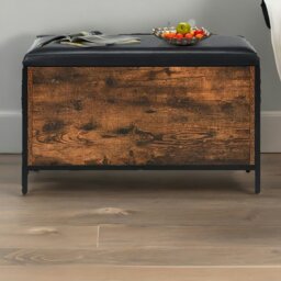 Rackhams Industrial Rustic Brown Shoe Storage Bench With Cushioned Seat & Hidden Storage - thumbnail 2