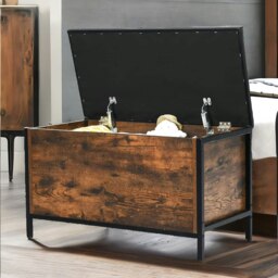 Rackhams Industrial Rustic Brown Shoe Storage Bench With Cushioned Seat & Hidden Storage - thumbnail 3