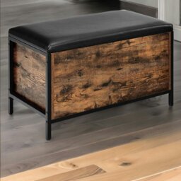 Rackhams Industrial Rustic Brown Shoe Storage Bench With Cushioned Seat & Hidden Storage