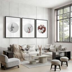 Rackhams Large Wall Paintings For Living Room - Set of 3 wall art prints - A4 8.27 x 11.69 in / 21 x 29.7 cm - Satin Photo paper 280 gsm - Oak Frame - thumbnail 1