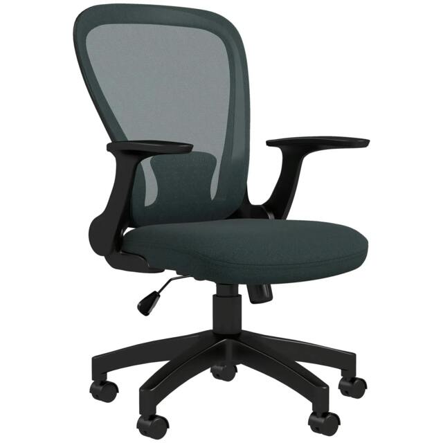 Rackhams Ergonomic Office Chair, Mesh Desk Chair with Flip-up Armrest, Lumbar Back Support, Swivel Wheels, Grey - image 1