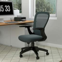 Rackhams Ergonomic Office Chair, Mesh Desk Chair with Flip-up Armrest, Lumbar Back Support, Swivel Wheels, Grey - thumbnail 2