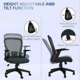 Rackhams Ergonomic Office Chair, Mesh Desk Chair with Flip-up Armrest, Lumbar Back Support, Swivel Wheels, Grey - thumbnail 4