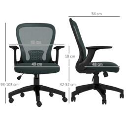Rackhams Ergonomic Office Chair, Mesh Desk Chair with Flip-up Armrest, Lumbar Back Support, Swivel Wheels, Grey - thumbnail 3