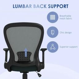 Rackhams Ergonomic Office Chair, Mesh Desk Chair with Flip-up Armrest, Lumbar Back Support, Swivel Wheels, Grey - thumbnail 5