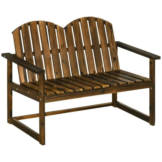 Rackhams Outdoor Wooden Garden Bench, Patio Loveseat Chair with Slatted Backrest and Smooth Armrests for Two People, for Yard, Lawn, Porch, Carbonised Finish - image 1