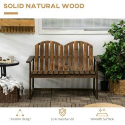 Rackhams Outdoor Wooden Garden Bench, Patio Loveseat Chair with Slatted Backrest and Smooth Armrests for Two People, for Yard, Lawn, Porch, Carbonised Finish - thumbnail 6