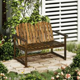 Rackhams Outdoor Wooden Garden Bench, Patio Loveseat Chair with Slatted Backrest and Smooth Armrests for Two People, for Yard, Lawn, Porch, Carbonised Finish - thumbnail 2