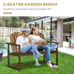 Rackhams Outdoor Wooden Garden Bench, Patio Loveseat Chair with Slatted Backrest and Smooth Armrests for Two People, for Yard, Lawn, Porch, Carbonised Finish - thumbnail 5