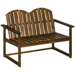 Rackhams Outdoor Wooden Garden Bench, Patio Loveseat Chair with Slatted Backrest and Smooth Armrests for Two People, for Yard, Lawn, Porch, Carbonised Finish - thumbnail 1