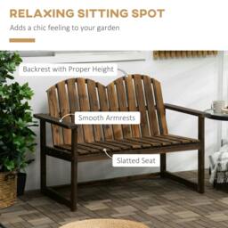 Rackhams Outdoor Wooden Garden Bench, Patio Loveseat Chair with Slatted Backrest and Smooth Armrests for Two People, for Yard, Lawn, Porch, Carbonised Finish - thumbnail 4