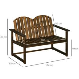 Rackhams Outdoor Wooden Garden Bench, Patio Loveseat Chair with Slatted Backrest and Smooth Armrests for Two People, for Yard, Lawn, Porch, Carbonised Finish - thumbnail 3