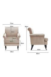 Rackhams Beige Soft Velvet Armchair with Gourd Shaped Castor Legs - Beige - thumbnail 6