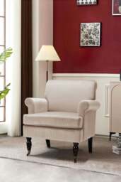 Rackhams Beige Soft Velvet Armchair with Gourd Shaped Castor Legs - Beige - thumbnail 2
