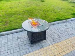 Rackhams 5-Piece PE Rattan Garden Furniture with Medium Round Gas Fire Pit Table and 4 Chairs for Patio Dark Grey Mixed - thumbnail 3