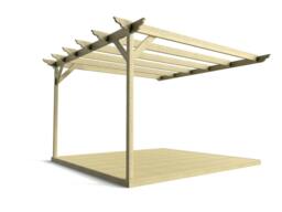 Rackhams Wall Mounted Pergola and Decking Kit Disnasty Design - Rustic Brown - 4.2m x 4.2m - thumbnail 2