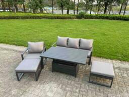 Rackhams 5-Piece Aluminium Garden Furniture Sets 6 Seater Outdoor Conversational Dining Set with Adjustable Rising Lifting Dining Table - thumbnail 2