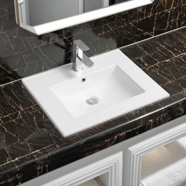 Rackhams 4001A Ceramic 61cm Thin-Edge Inset Basin with Scooped Bowl - White - 60cm - image 1