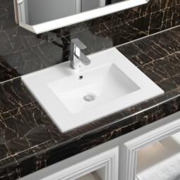 Rackhams 4001A Ceramic 61cm Thin-Edge Inset Basin with Scooped Bowl - White - 60cm - thumbnail 1