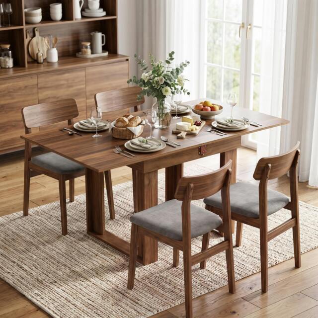 Rackhams Folding Dining Table Under-Table Storage 140cm Grey - image 1